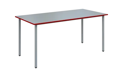 JSB 160N Jídelní stůl 1600 x 800 mm, deska šedá s hranou červená flamengo / podnož stříbrná